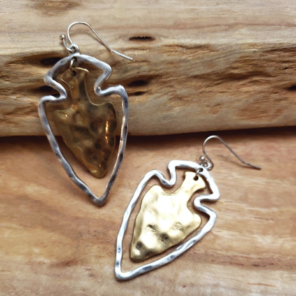 Mixed Metal Tribal Boho arrowhead earrings